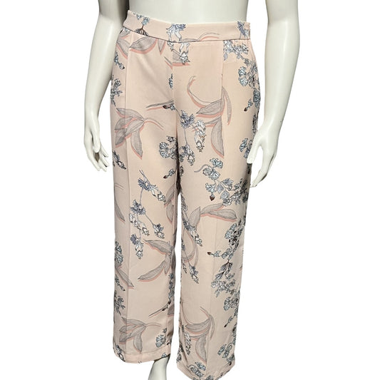 Bar III Pink Floral High Rise Wide Leg Palazzo Pants Size-8