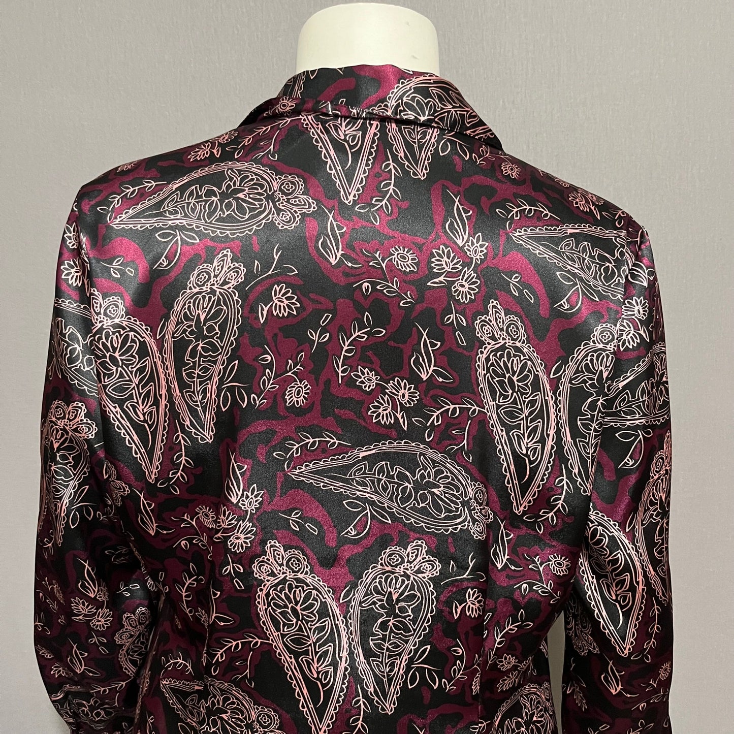 Notations Purple Satin Floral Print Long Sleeve Button Front Blouse Sz-Large