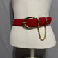 Vintage Tarox Made In Italy Red Leather Gold Buckle With Chain Belt Sz-Sm/Med