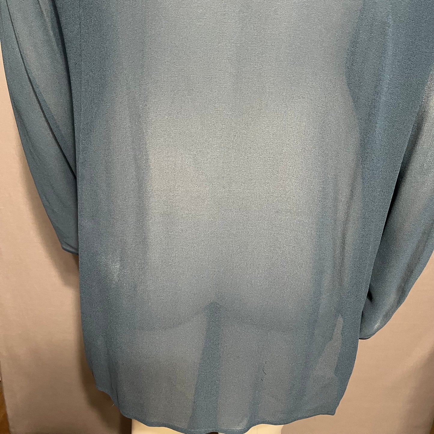 Eileen Fisher Teal 100% Silk Chiffon Sheer Button Front Blouse Sz-Large