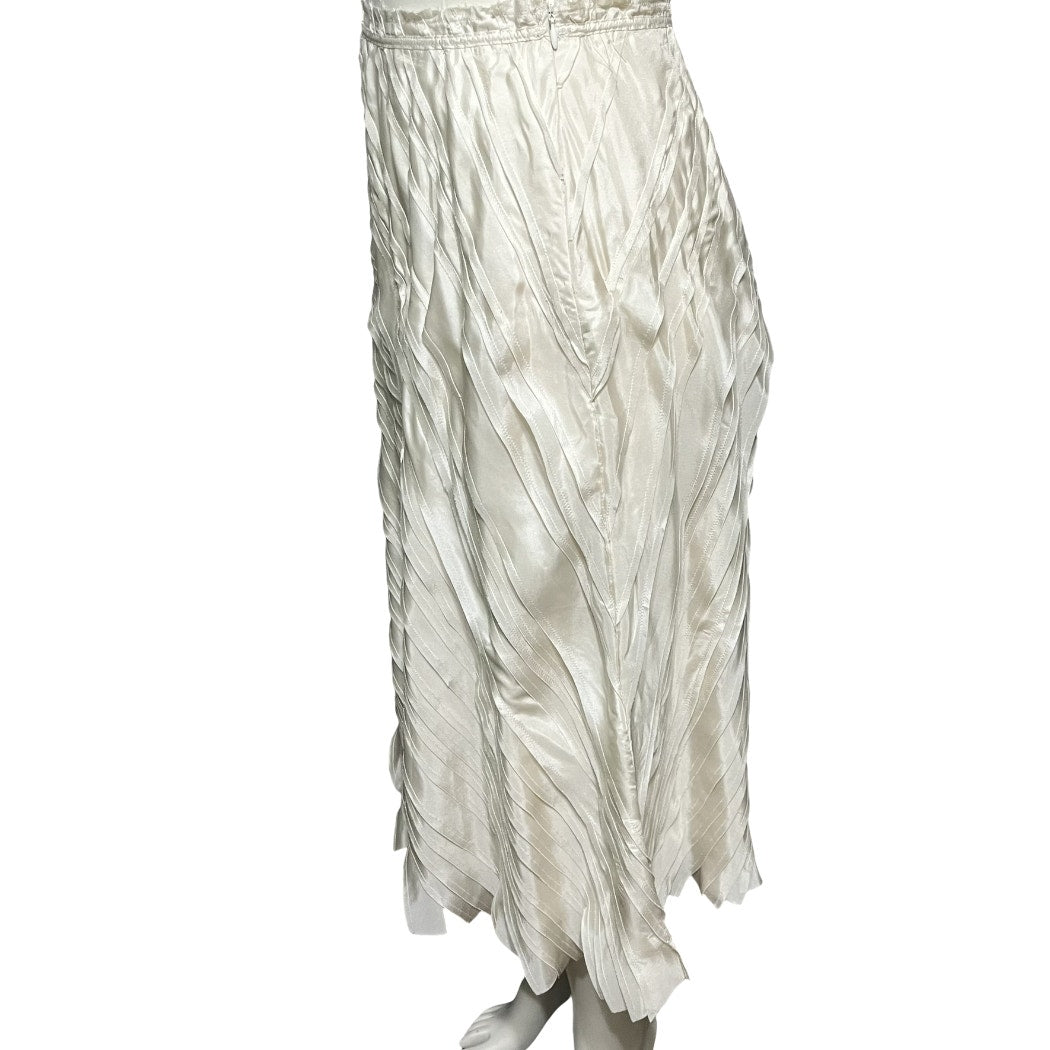 Grace Elements Cream Pleated Textured 100% Silk Midi Skirt Sz-14 (Medium)