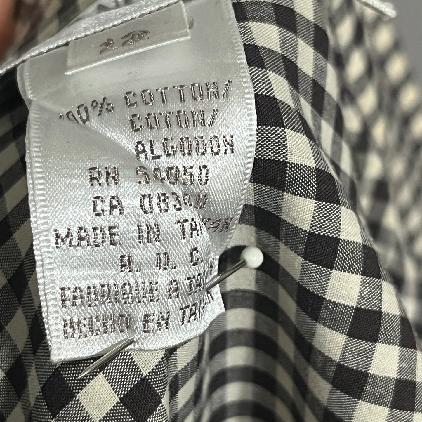 Jones New York Gingham Brown Button Front Top Sz-12