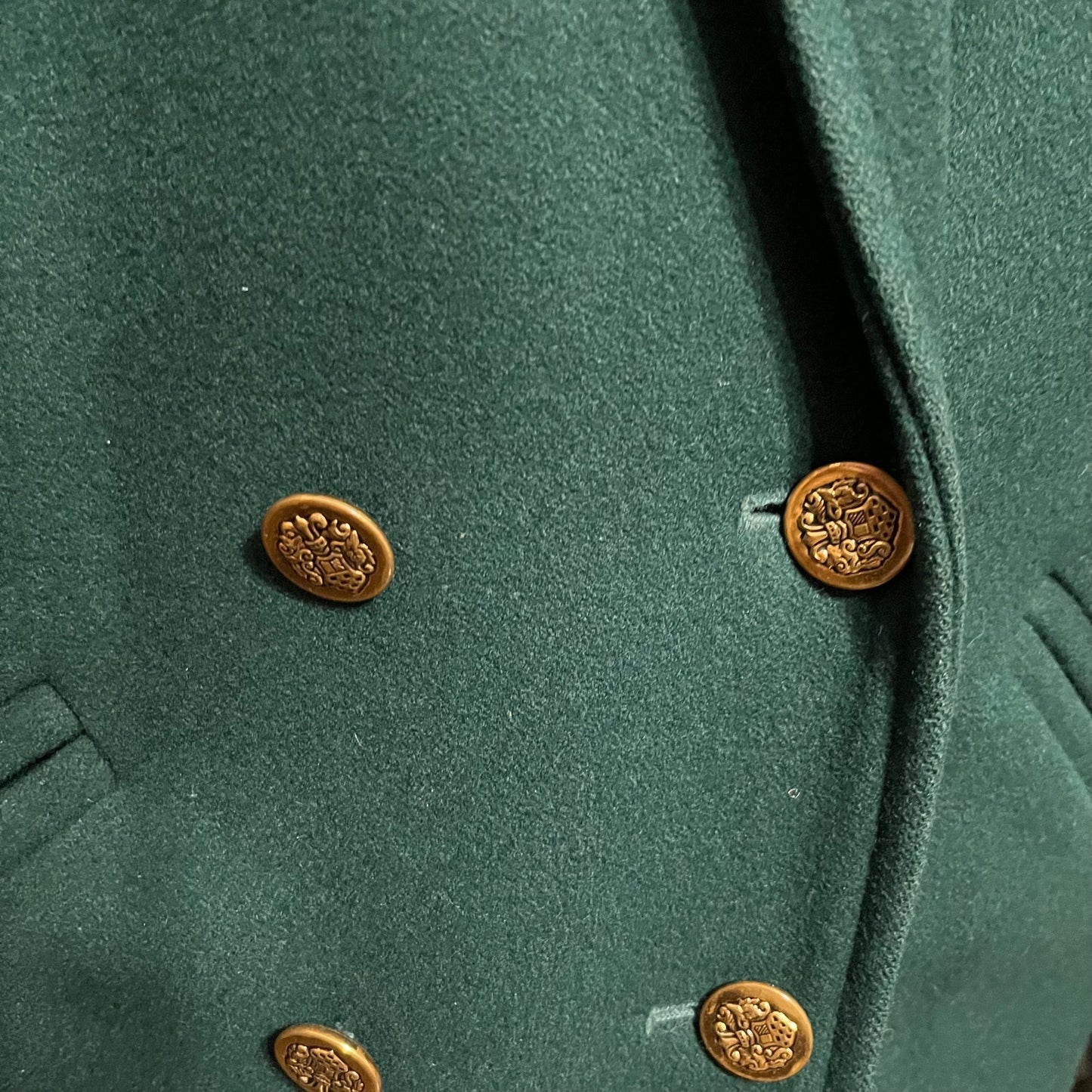 J. Gallery Vintage Green Wool Double Breasted Coat Sz-5/6 (Med/Lg)