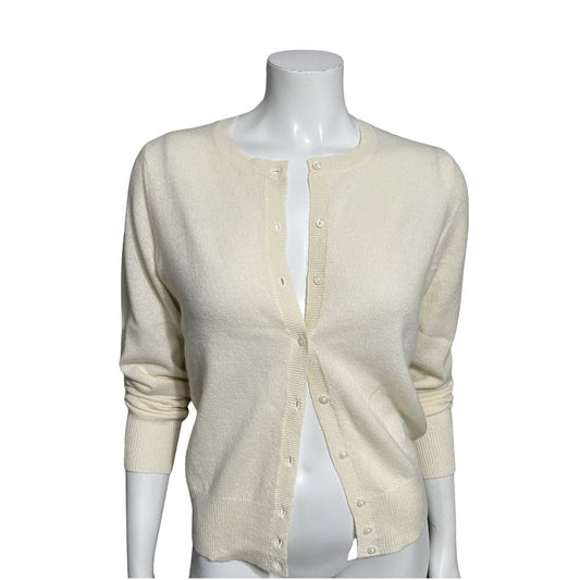 Lord & Taylor Cream 100% Cashmere Button Front Cardigan Sz-Medium Petite