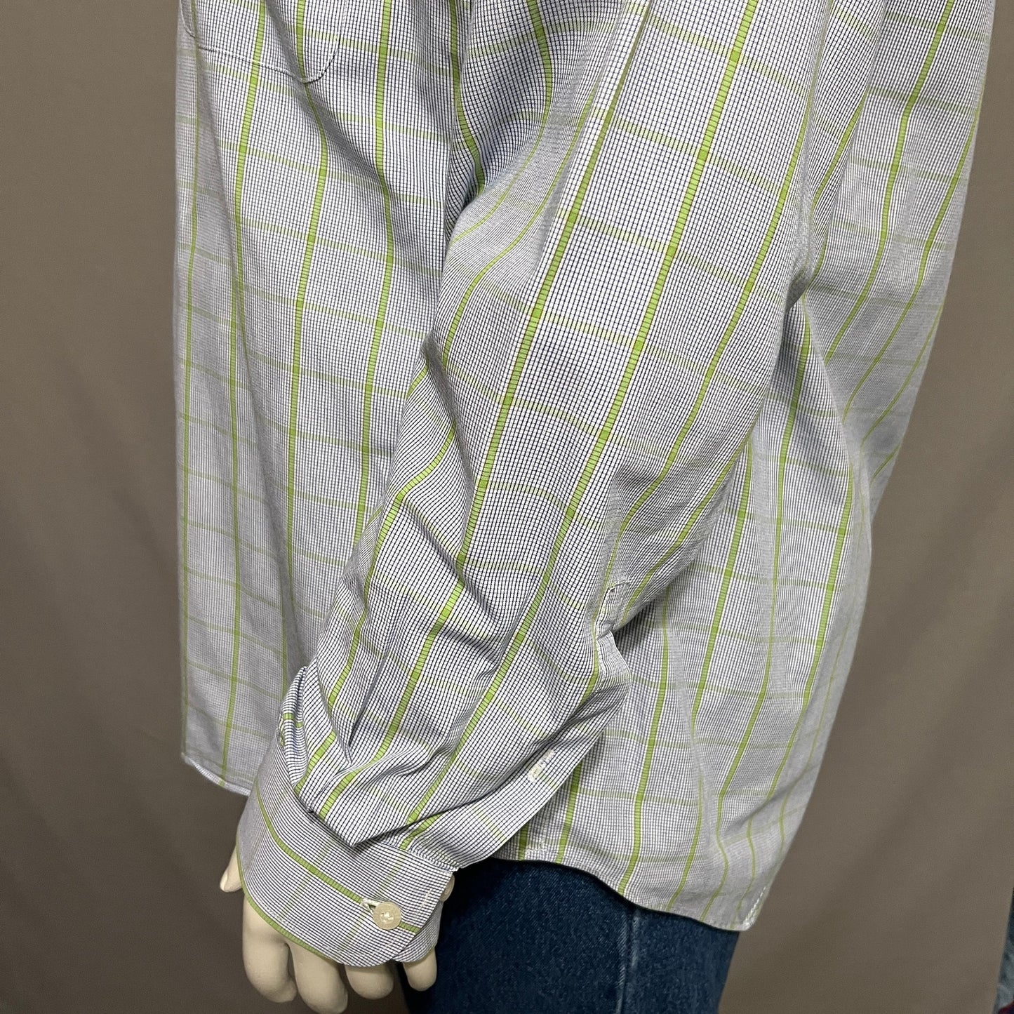 Alan Flusser Men’s XL Window Pane Button Up Blue Green Long Sleeve