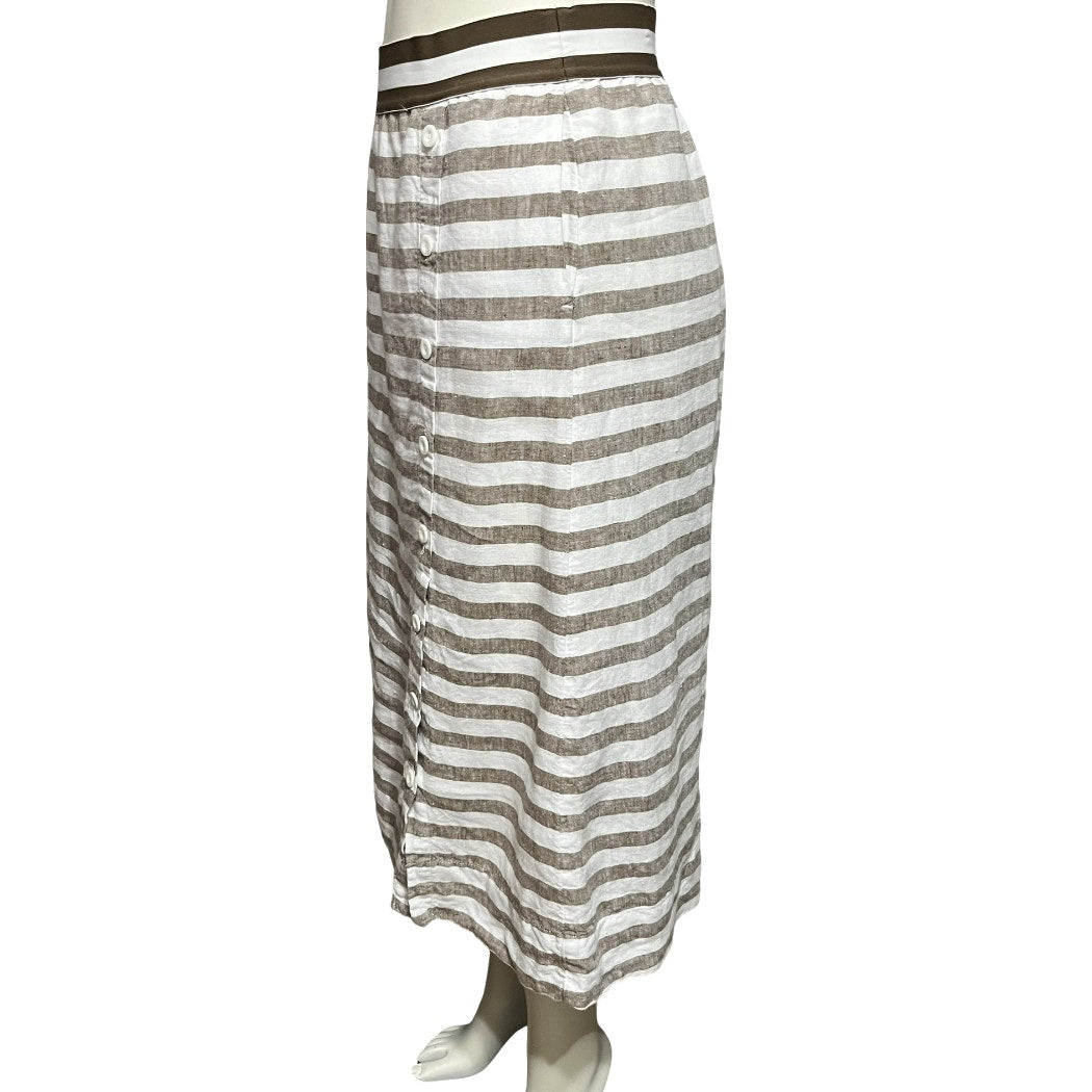 J.Jill Striped Elastic Waist 100% Linen Midi Skirt Sz-Medium Petite