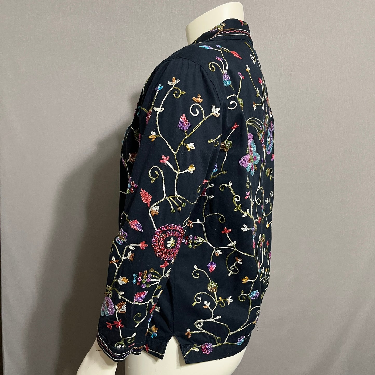 The Quacker Factory Beaded Embroidered Cotton Jacket Butterfly Floral Sz-Small