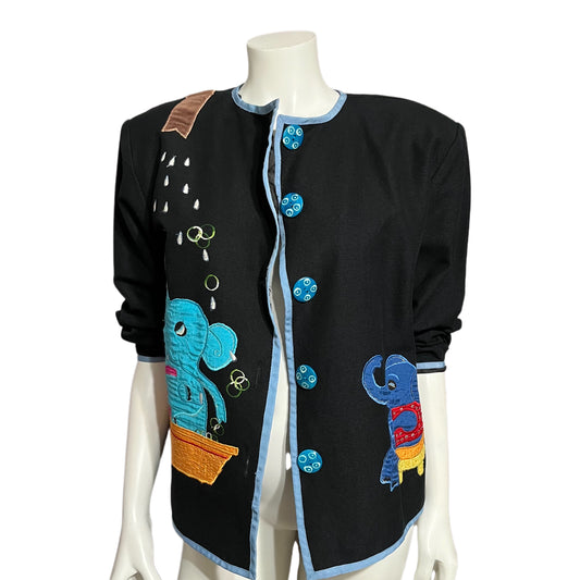 Daniel K Cotton Elephant Black Artsy Blazer Sz-Medium