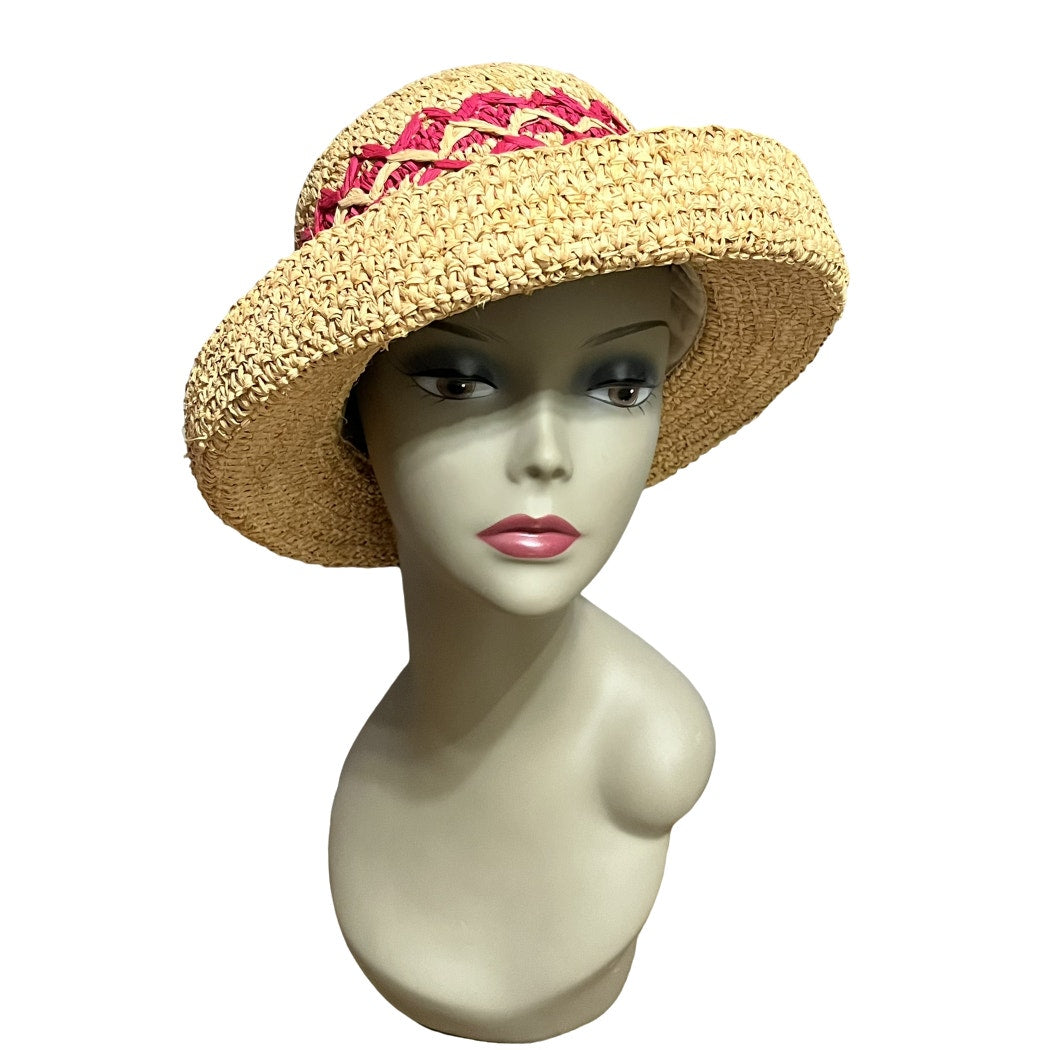 Sun N Sand Handmade Packable Crushable Pink Tan Sun Hat Sz-One Size