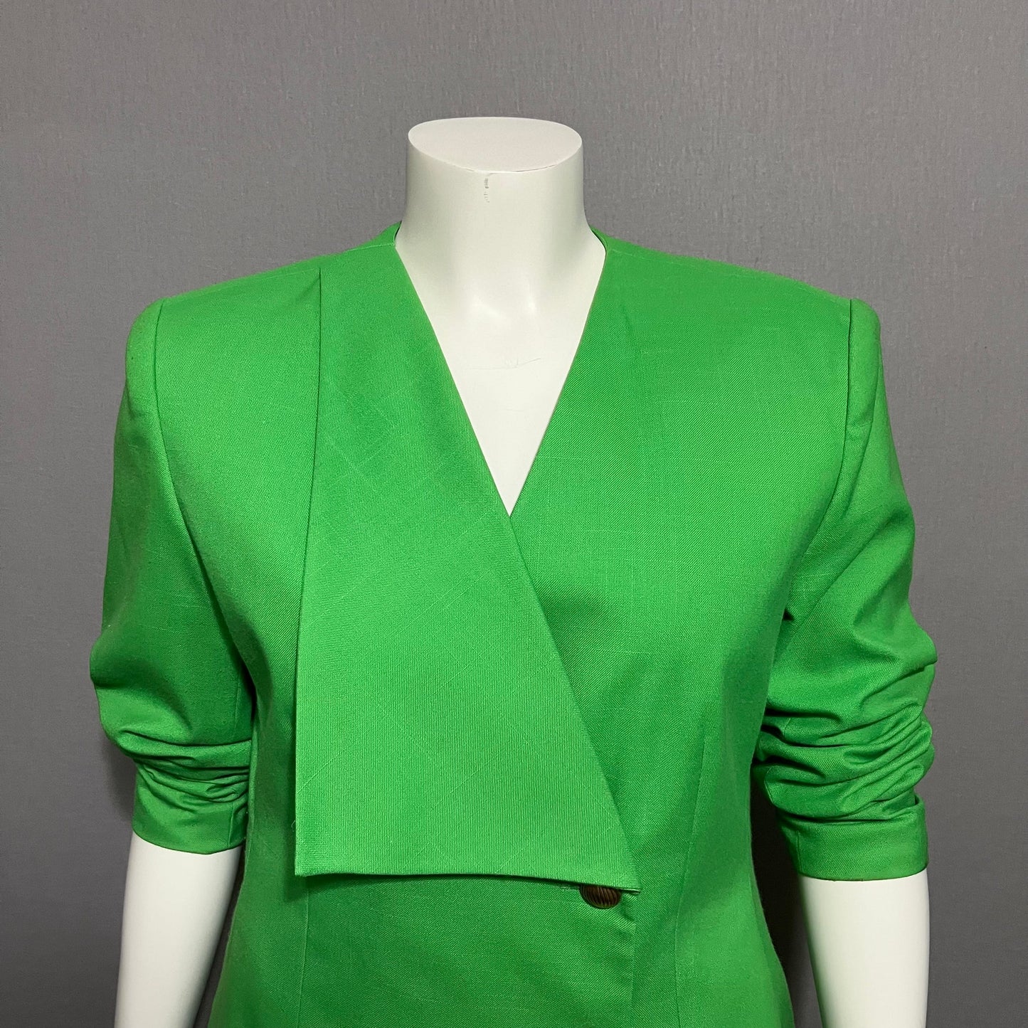 Ebony Spiegel Vintage Green Asymmetrical Artsy Fold Over Blazer Sz-14 (Large)