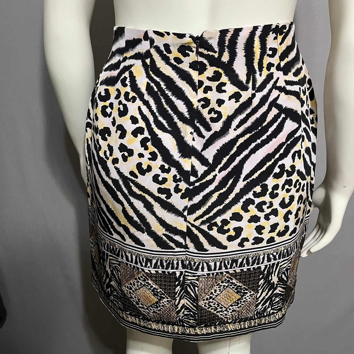 FUDA Vintage Safari Jungle Animal Print Faux Wrap Silk Skirt Sz-Large