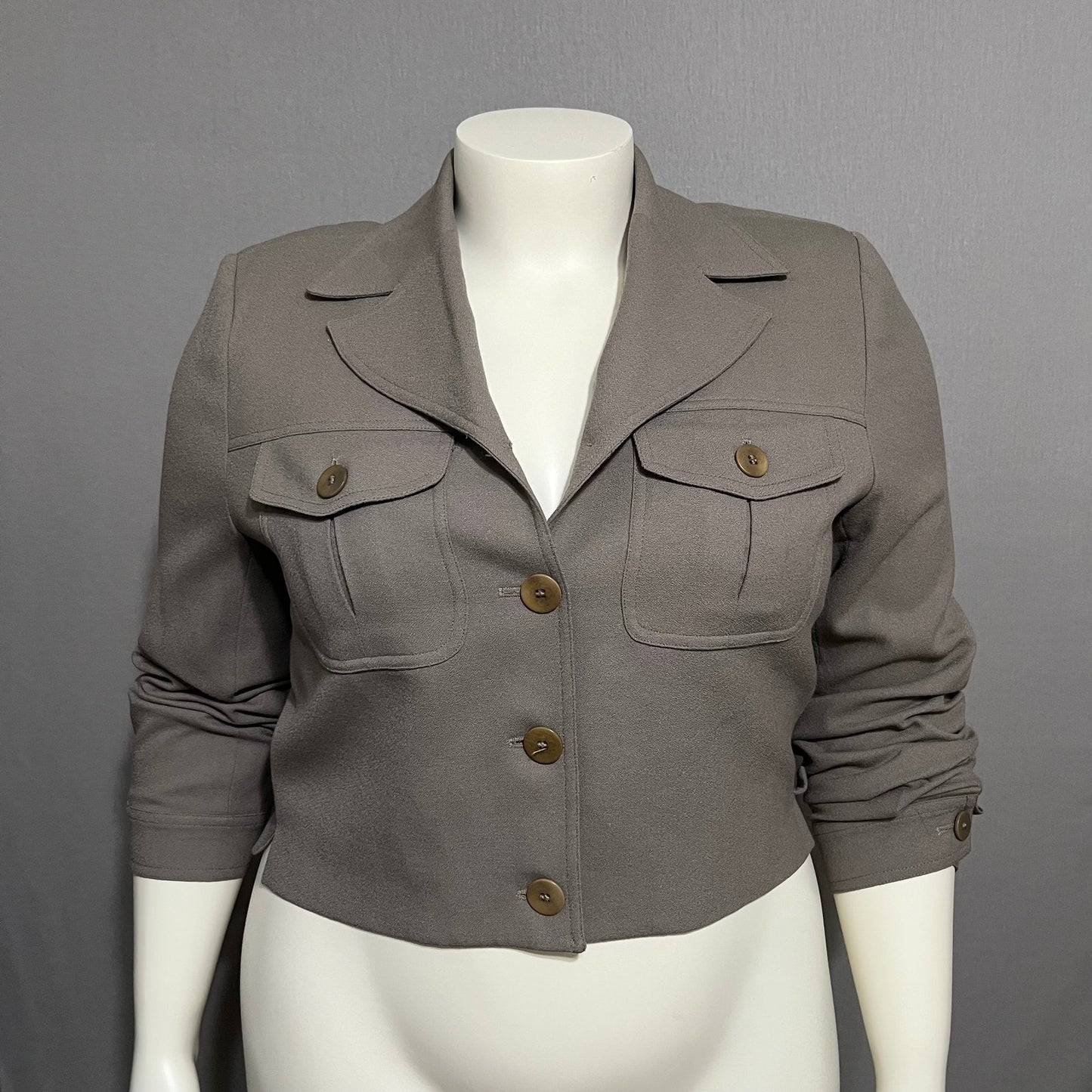 Vintage Georgiou Studio 100% Wool Taupe Cropped 3 Button Blazer Sz-14-XL