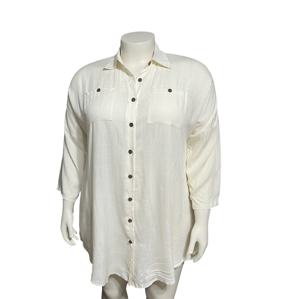 Vintage Cream 100% Cotton Lightweight Button Front Casual Shirt Sz-3X