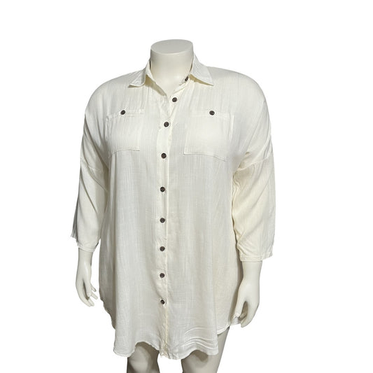 Vintage Cream 100% Cotton Lightweight Button Front Casual Shirt Sz-3X