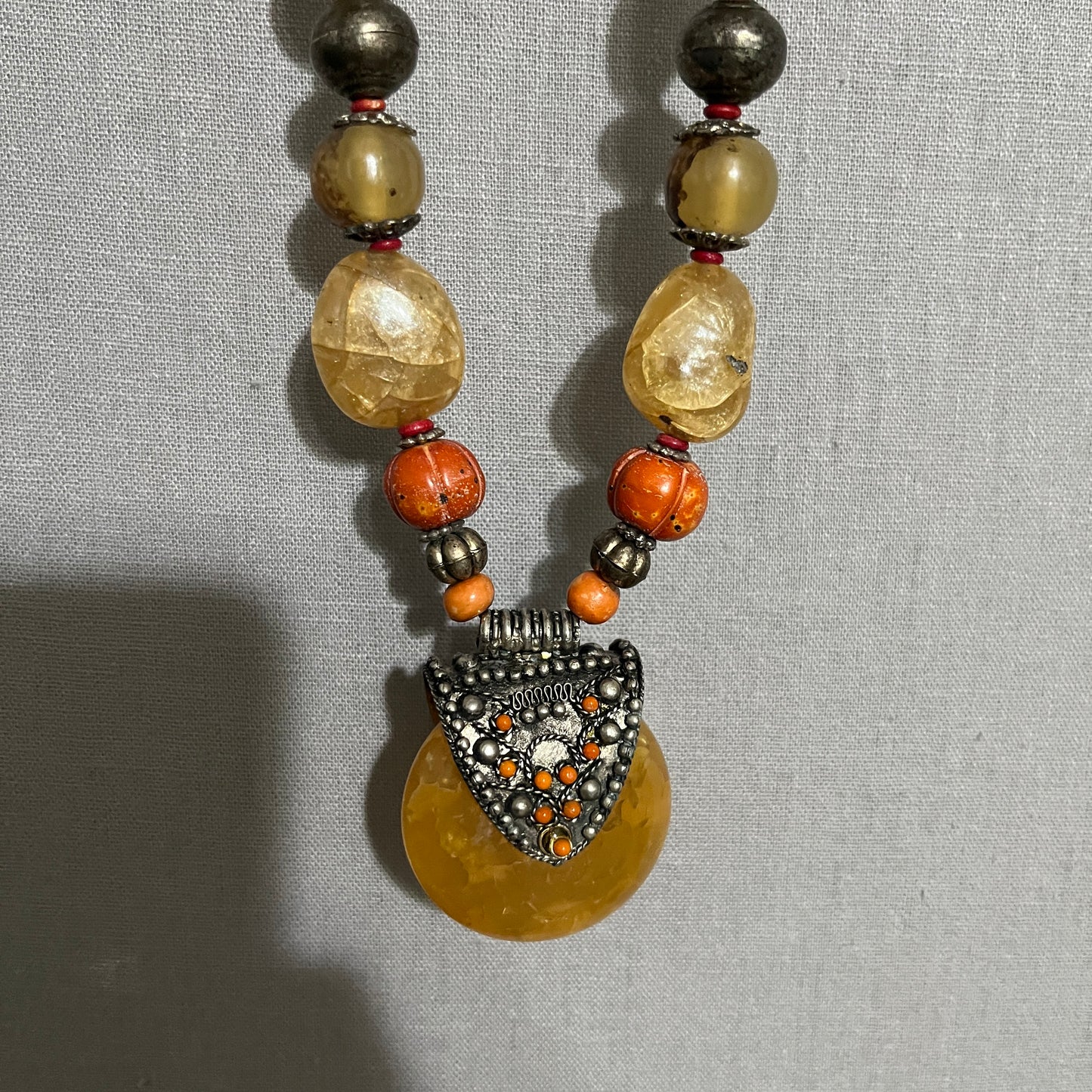 Autumn Beaded Pendant Necklace with Amber and Brown Tones