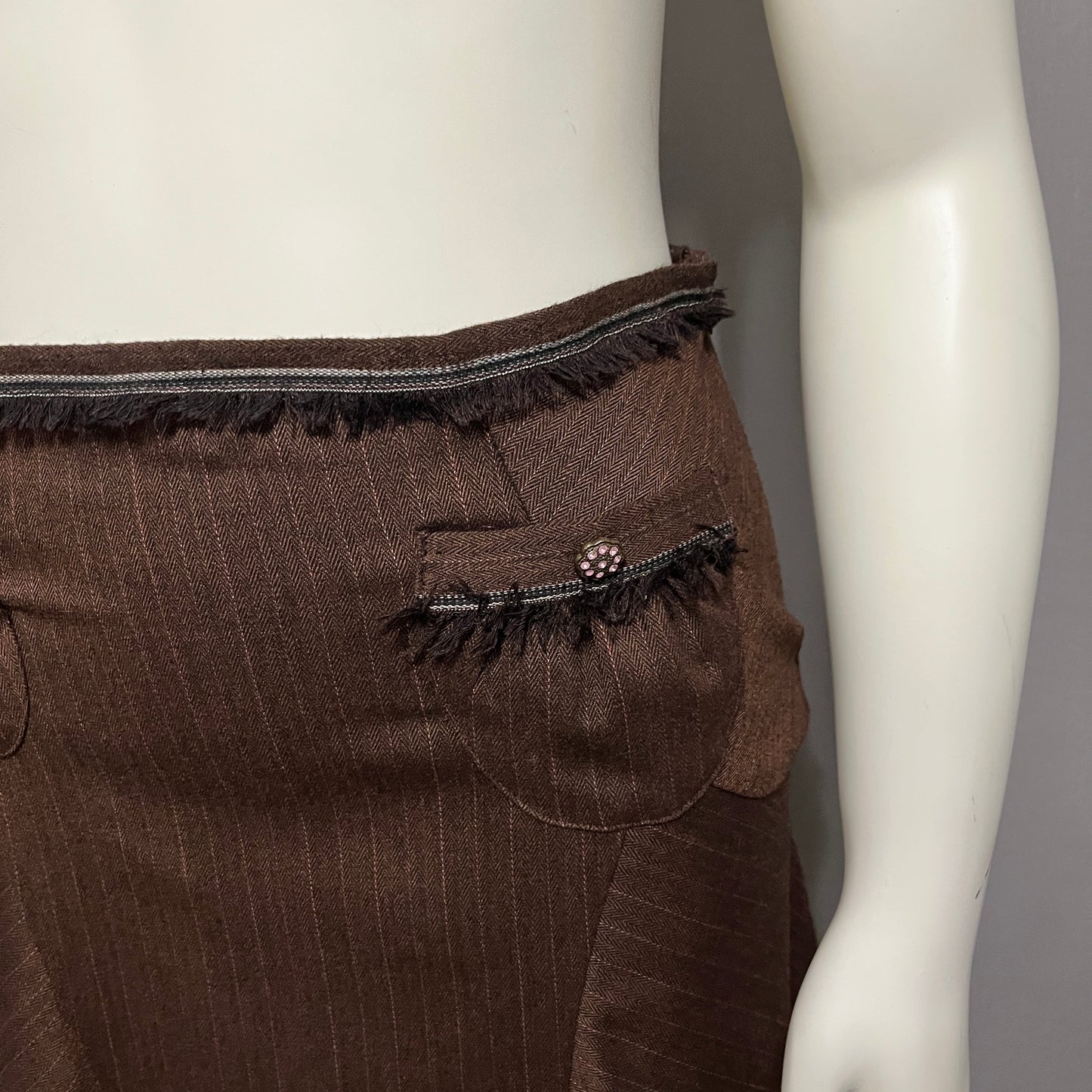 Chic A-Line Godet Stripe Brown & Pink Skirt