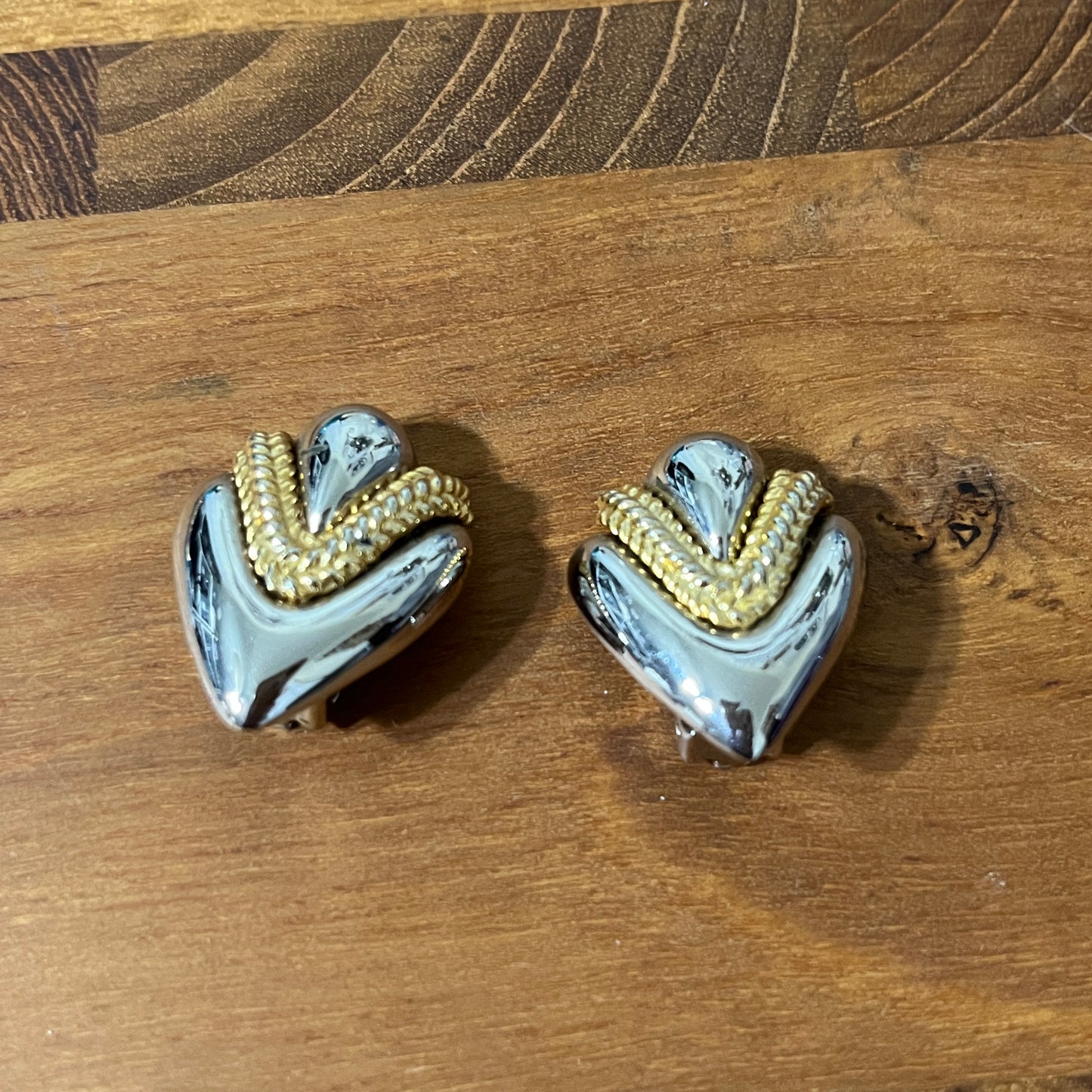 Vintage Silver and Gold Heart Earrings