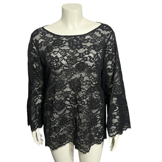 Anue Ligne Black Lace Flare Sleeve Top Sz-XL