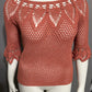 Vintage Rust Orange Open Knit 3/4 Sleeve Cut Out Sweater Sz-Medium