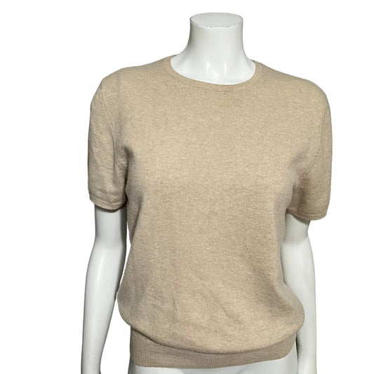 Saks Fifth Avenue 100% Cashmere Tan Short Sleeve Sweater Sz Extra Large