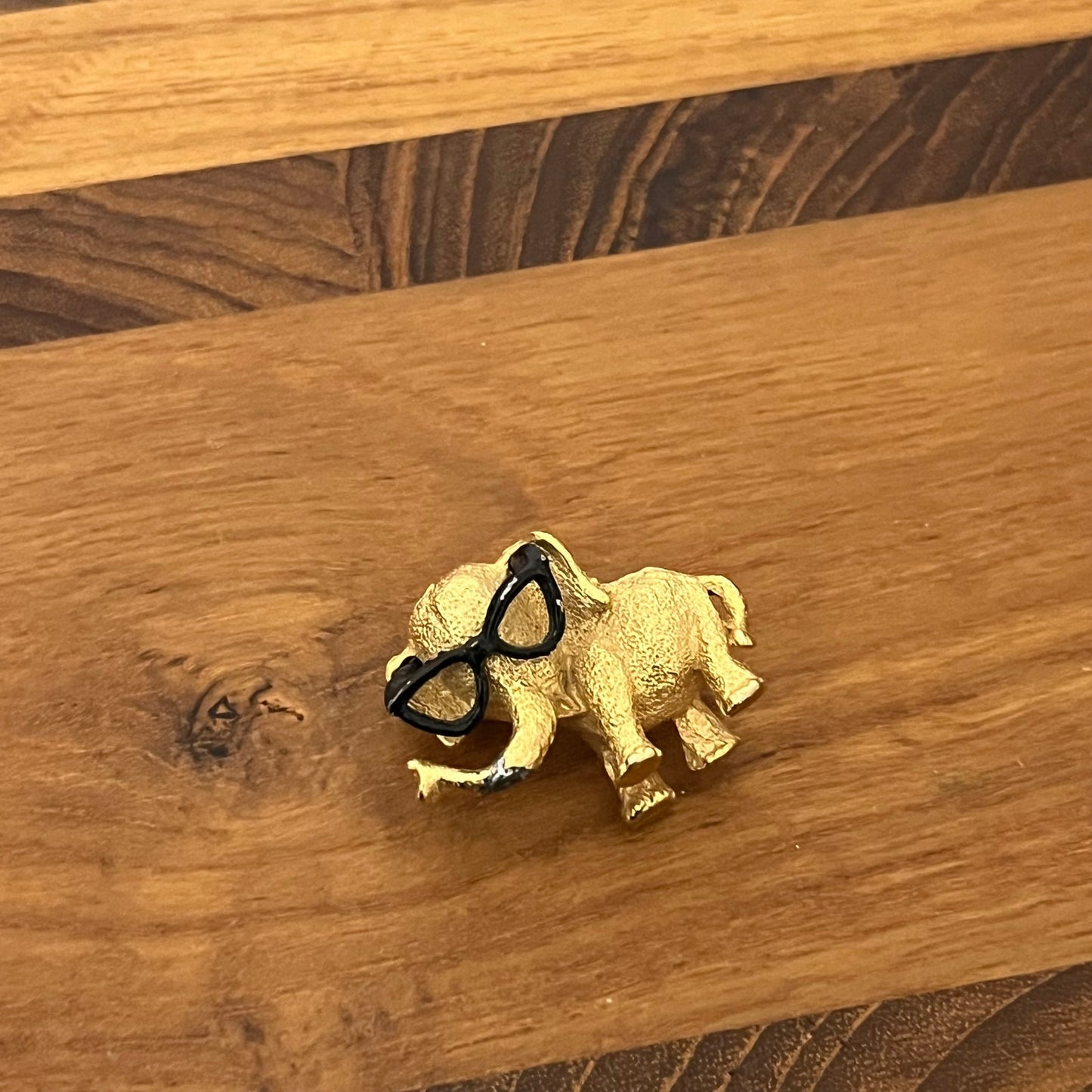 Gold Elephant With Glasses Funny Brooch