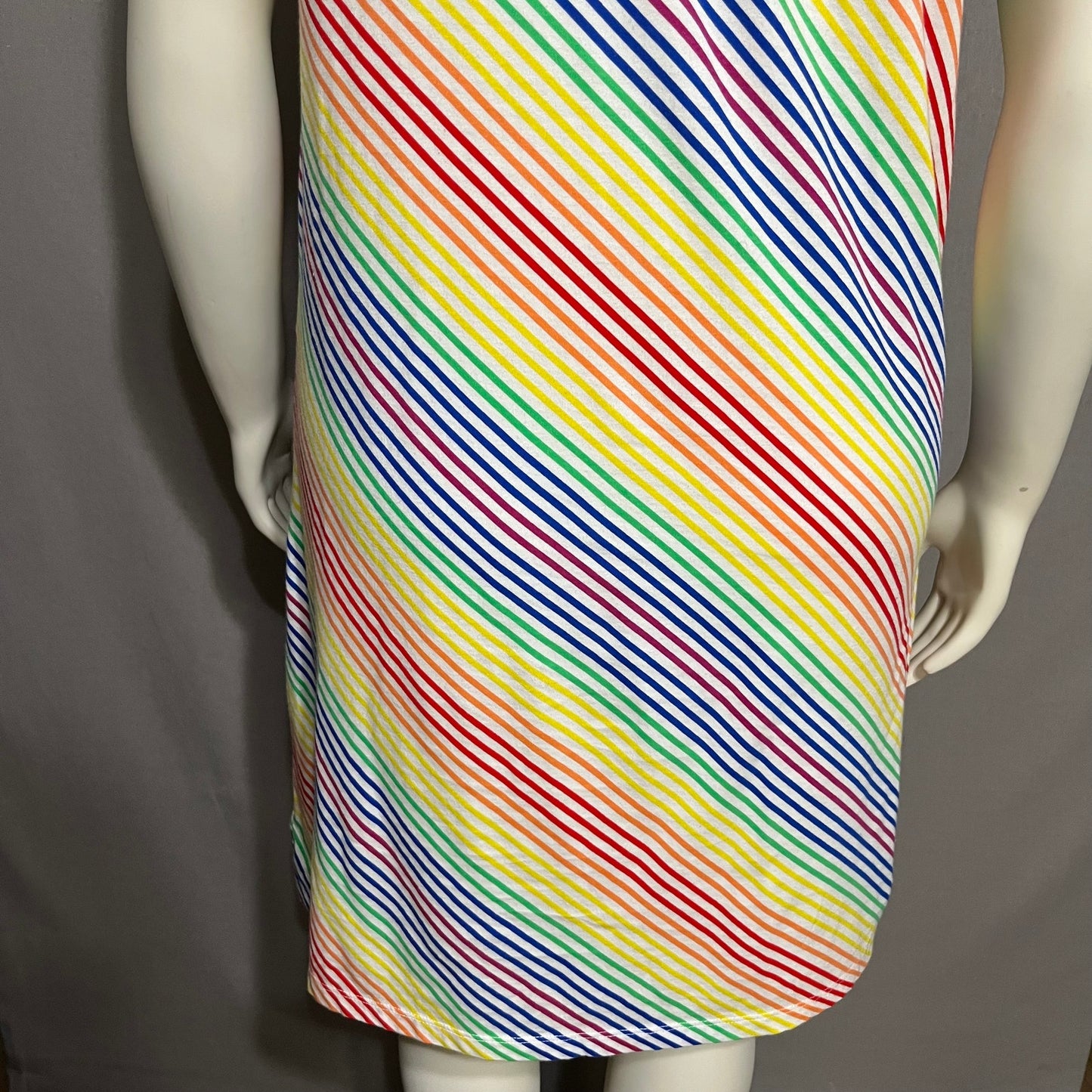 Lands End Rainbow 100% Cotton Striped Knit Sleeveless Dress Sz-Medium