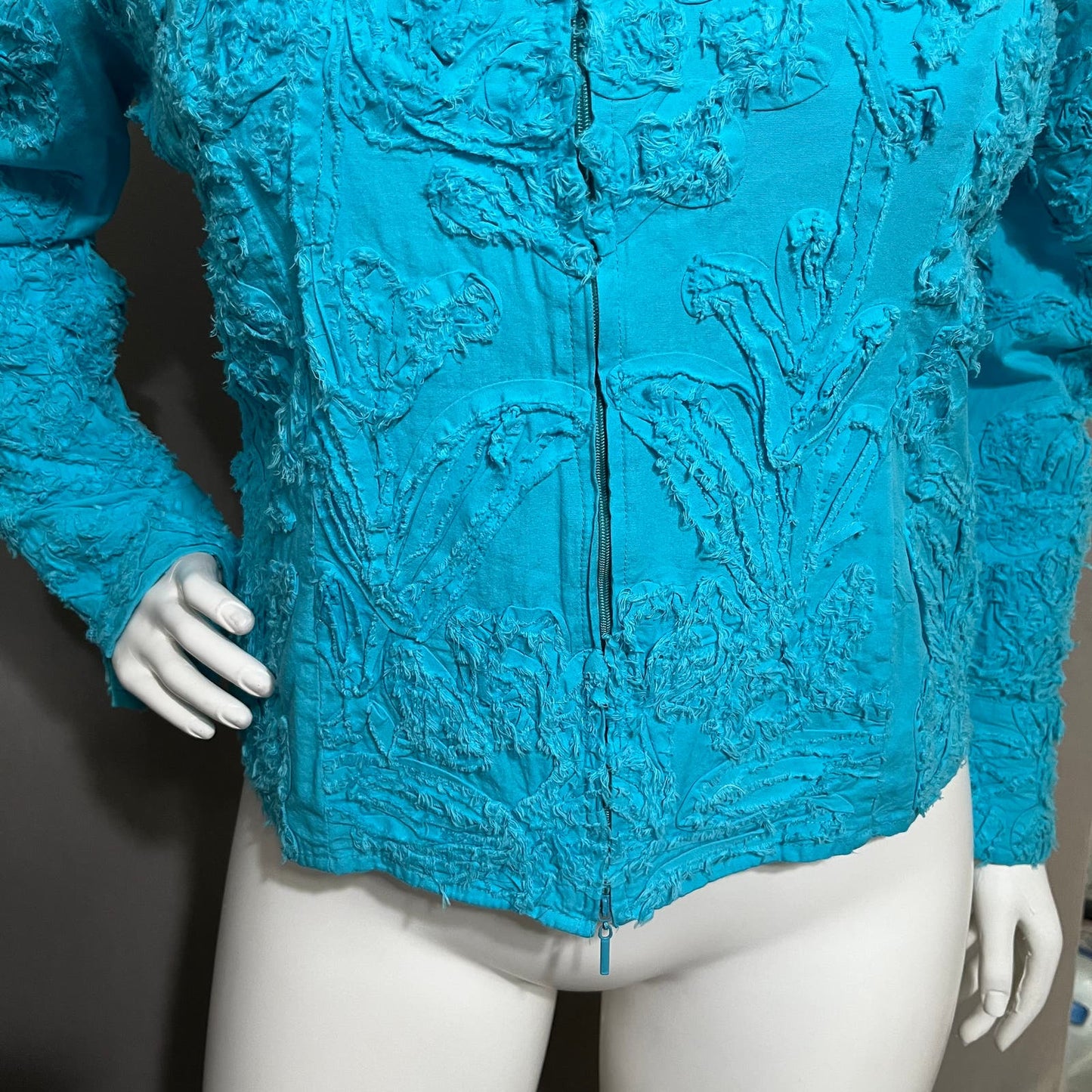 Casual Living Turquoise 100% Cotton Artsy Textured Lightweight Jacket Sz-1X