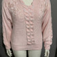 Vintage Angenie Pink Braided V-Neck Floral Applique Sweater Sz-Medium