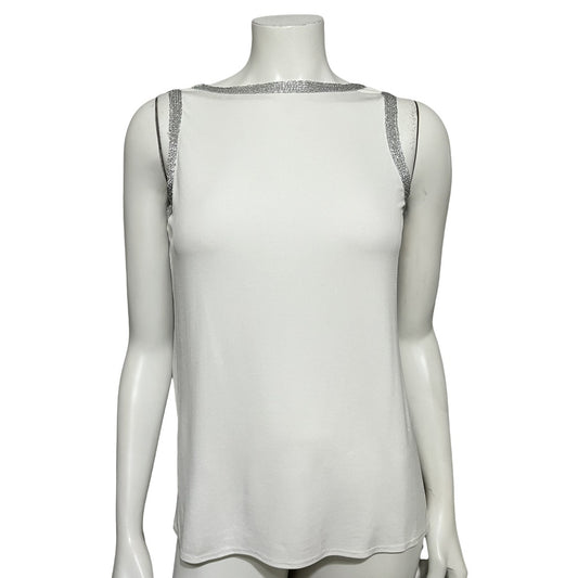 Worth White With Silver Metallic Sleeveless Dressy Shell Top Sz-2