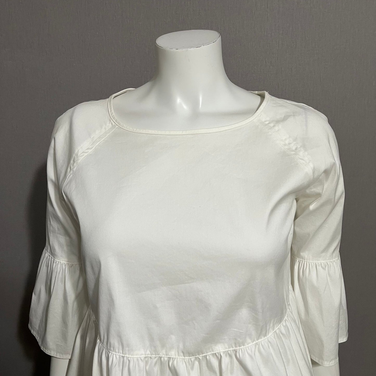 Lands End White Peplum Style Flared Sleeve Shirt Sz-2 (Small)