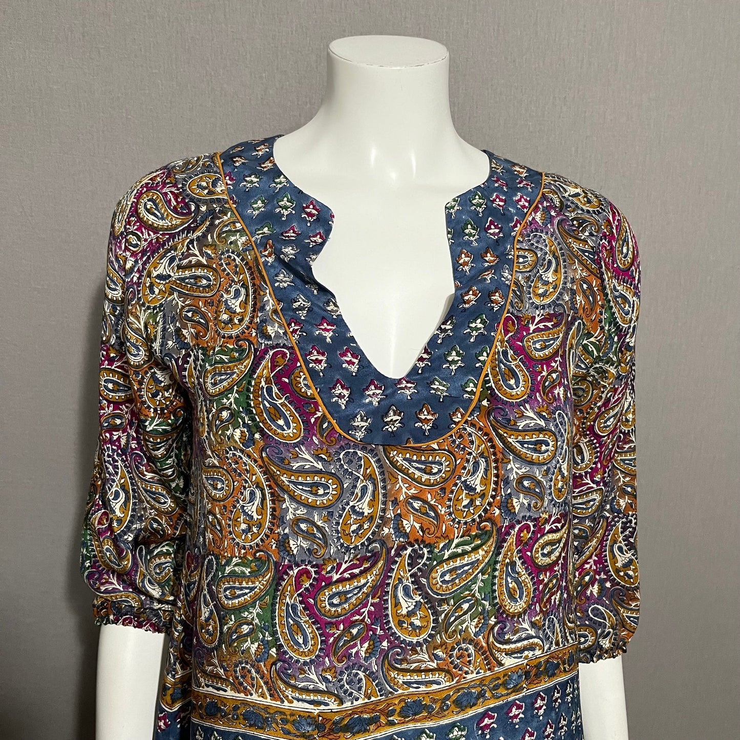 Tolani 100% Silk Multicolored Ginger Paisley Tunic Mini Dress Sz-XS