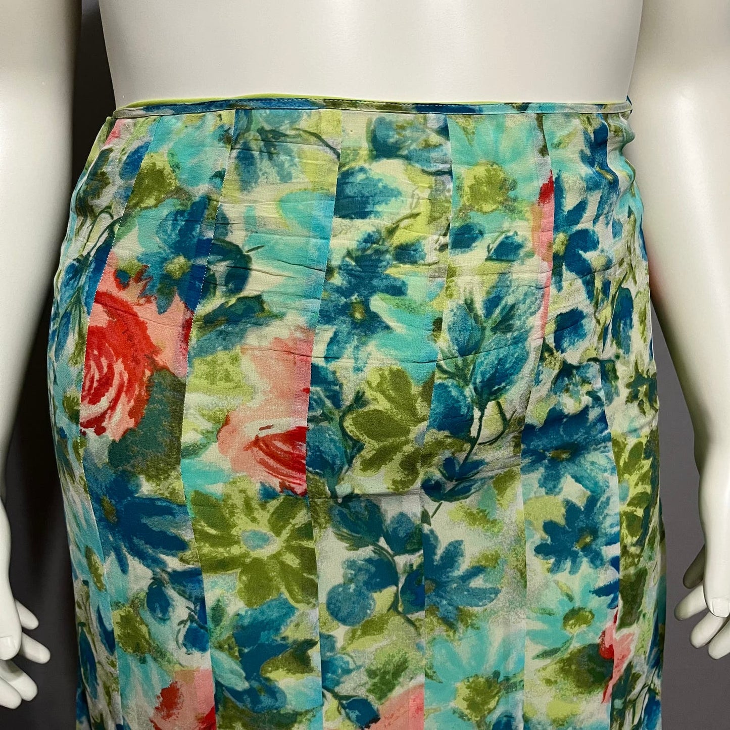 Ann Taylor 100% Silk Green Floral Pleated Pencil Skirt Sz-14