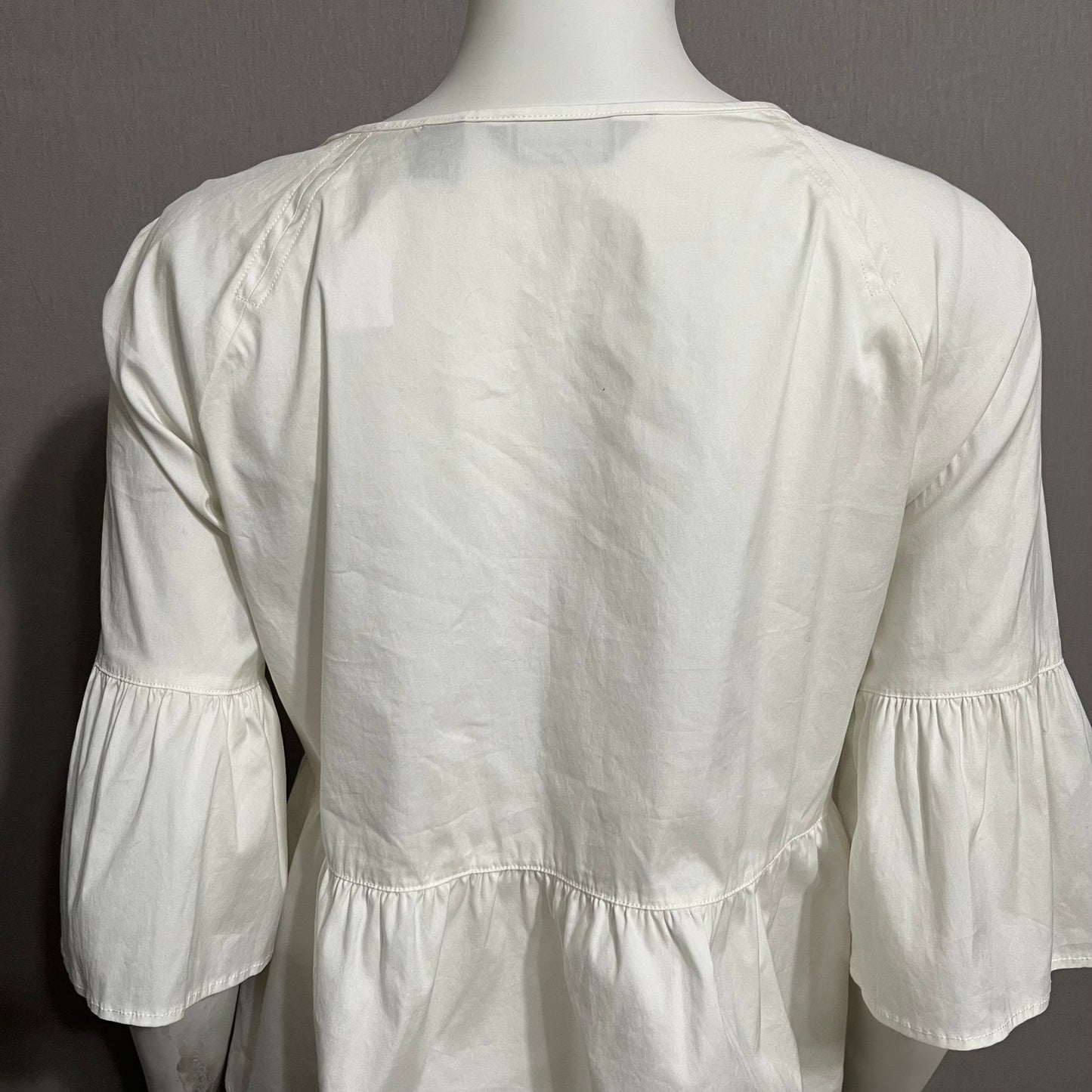 Lands End White Peplum Style Flared Sleeve Shirt Sz-2 (Small)