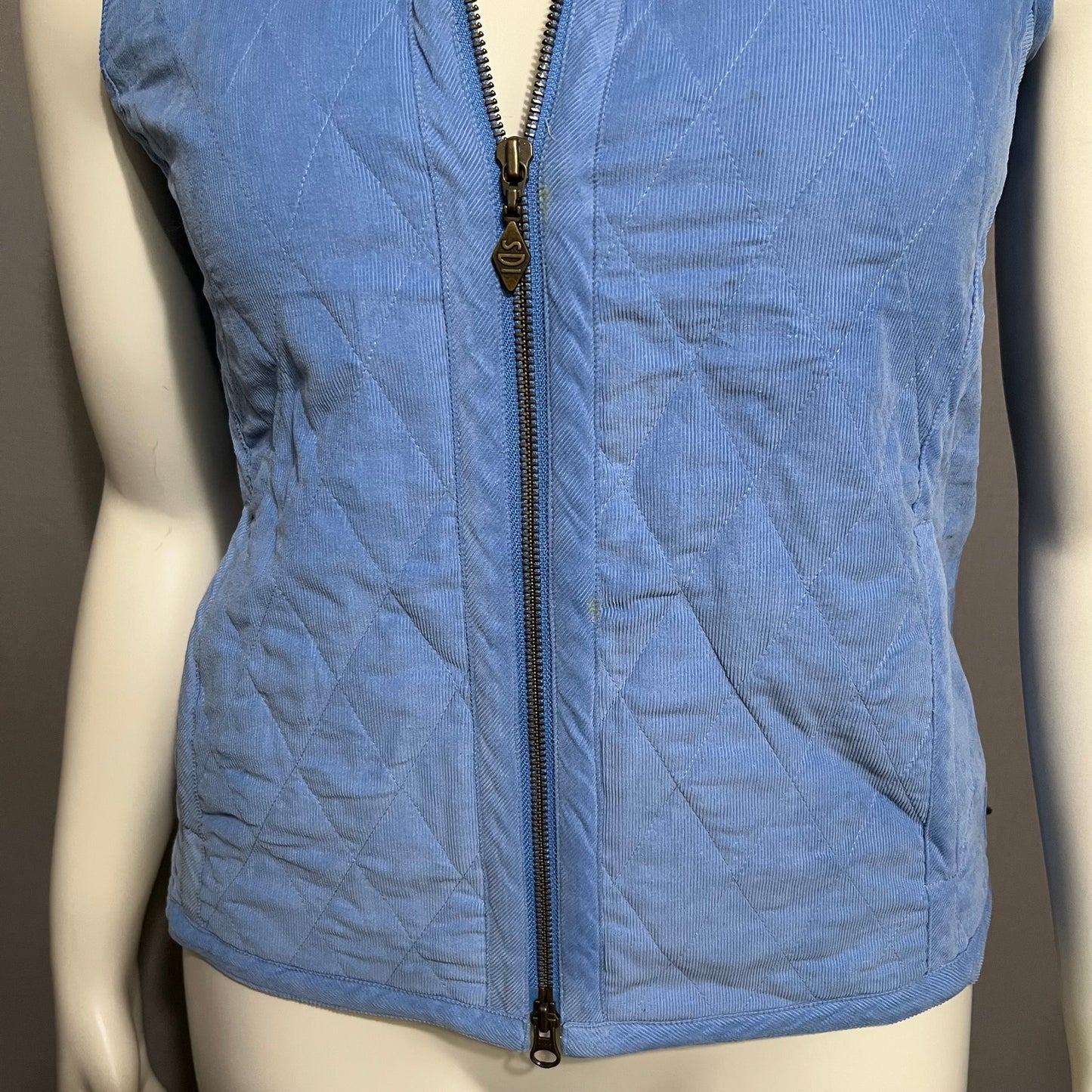 Sdie Light Blue Quilted Corduroy 100% Cotton Vest Sz-Small