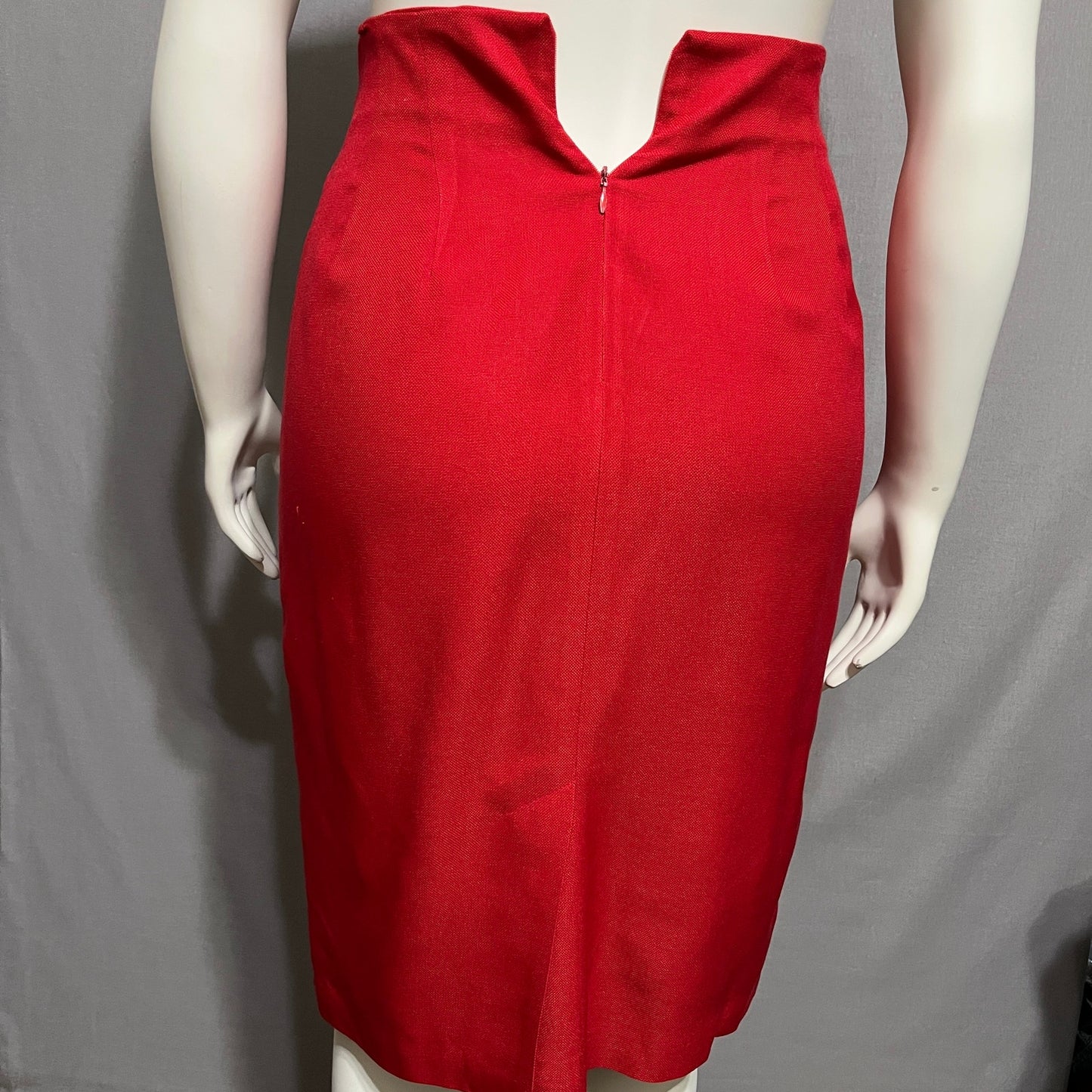 Dana Buchman Women’s Cherry Red 100% Silk Pencil Skirt Sz-10 High Waisted
