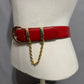 Vintage Tarox Made In Italy Red Leather Gold Buckle With Chain Belt Sz-Sm/Med