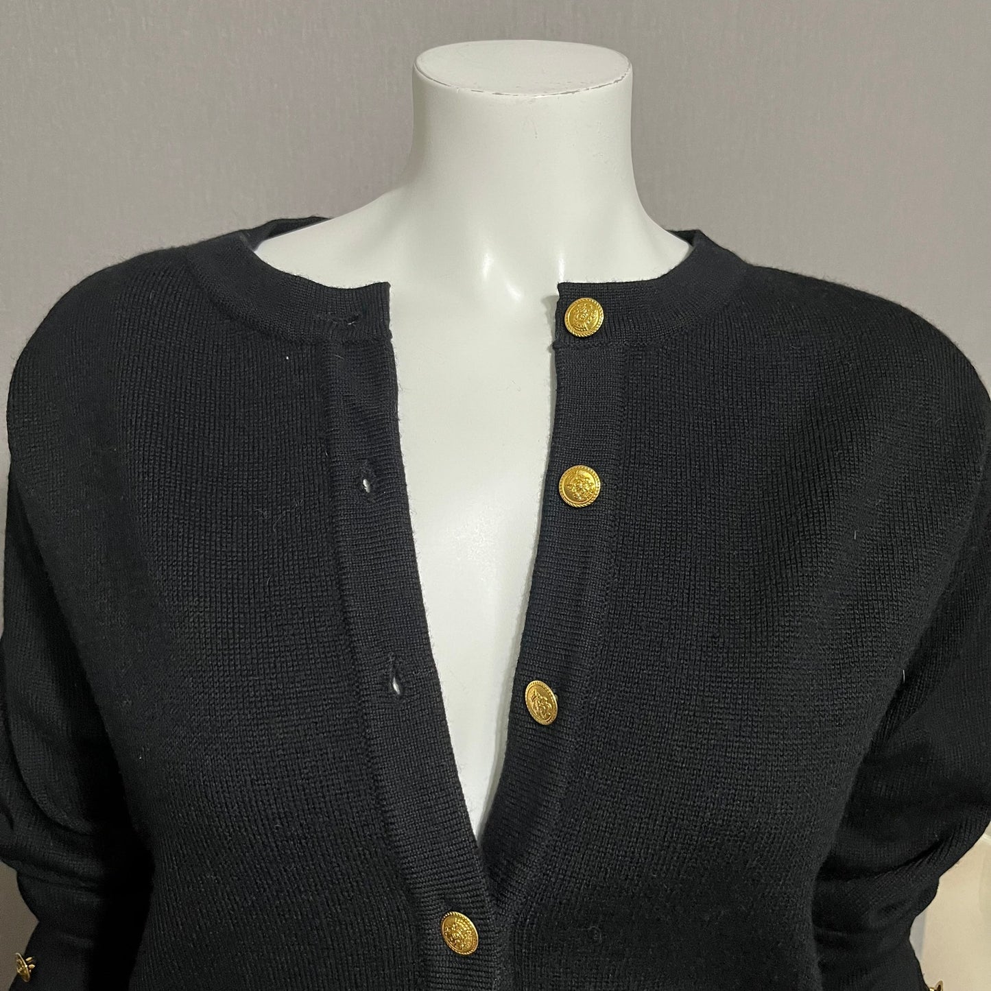 Talbots Black 100% Merino Wool Gold Button Front Cardigan Sz-Small