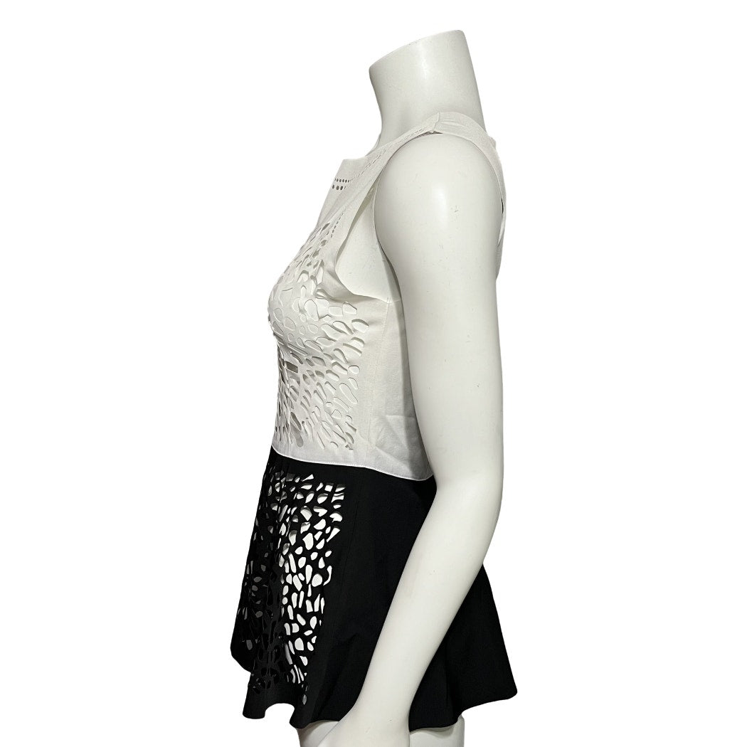 Azalea Black White Colorblock Cutout Peplum Sleeveless Blouse Sz-Small