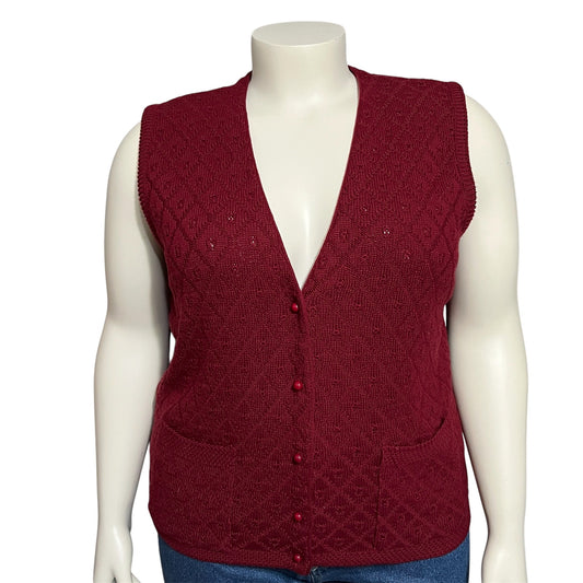Women’s Sweater Sleeveless Vest Sz-XL Maroon Cotton