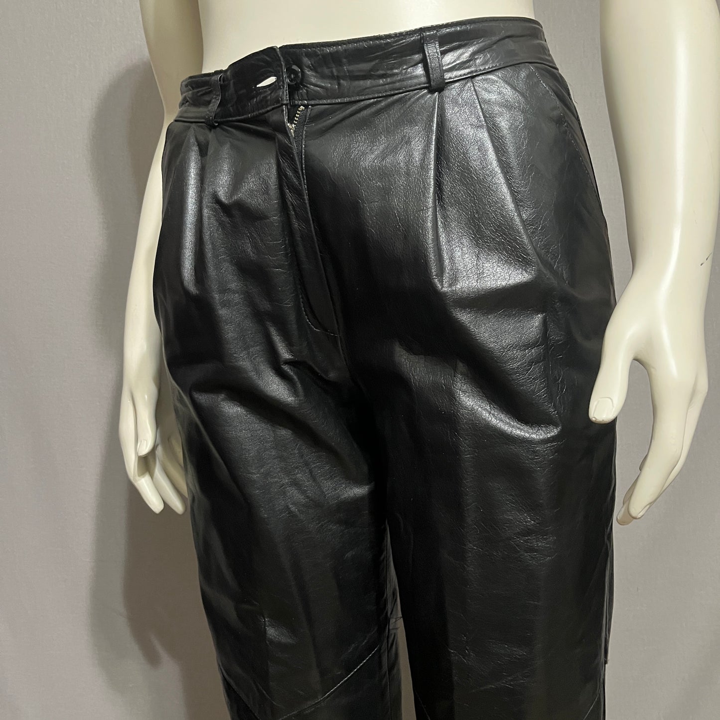 Vintage Black Leather Pleated Pants Sz-Large