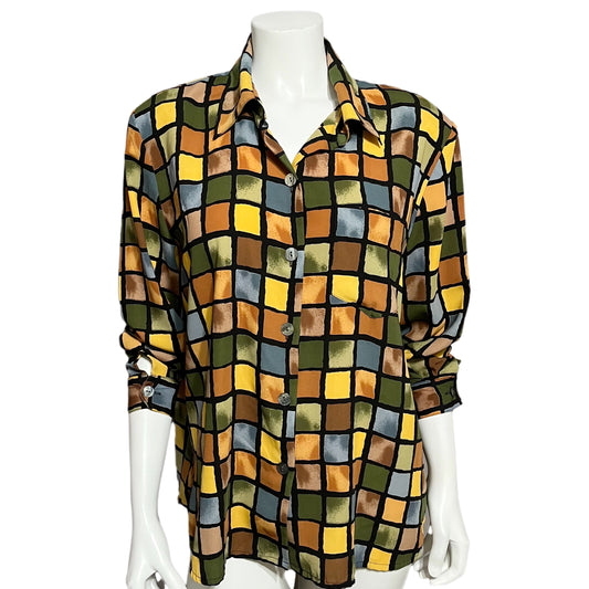 Vintage Kathy Che Square Multicolored Blouse Sz-Medium/Large