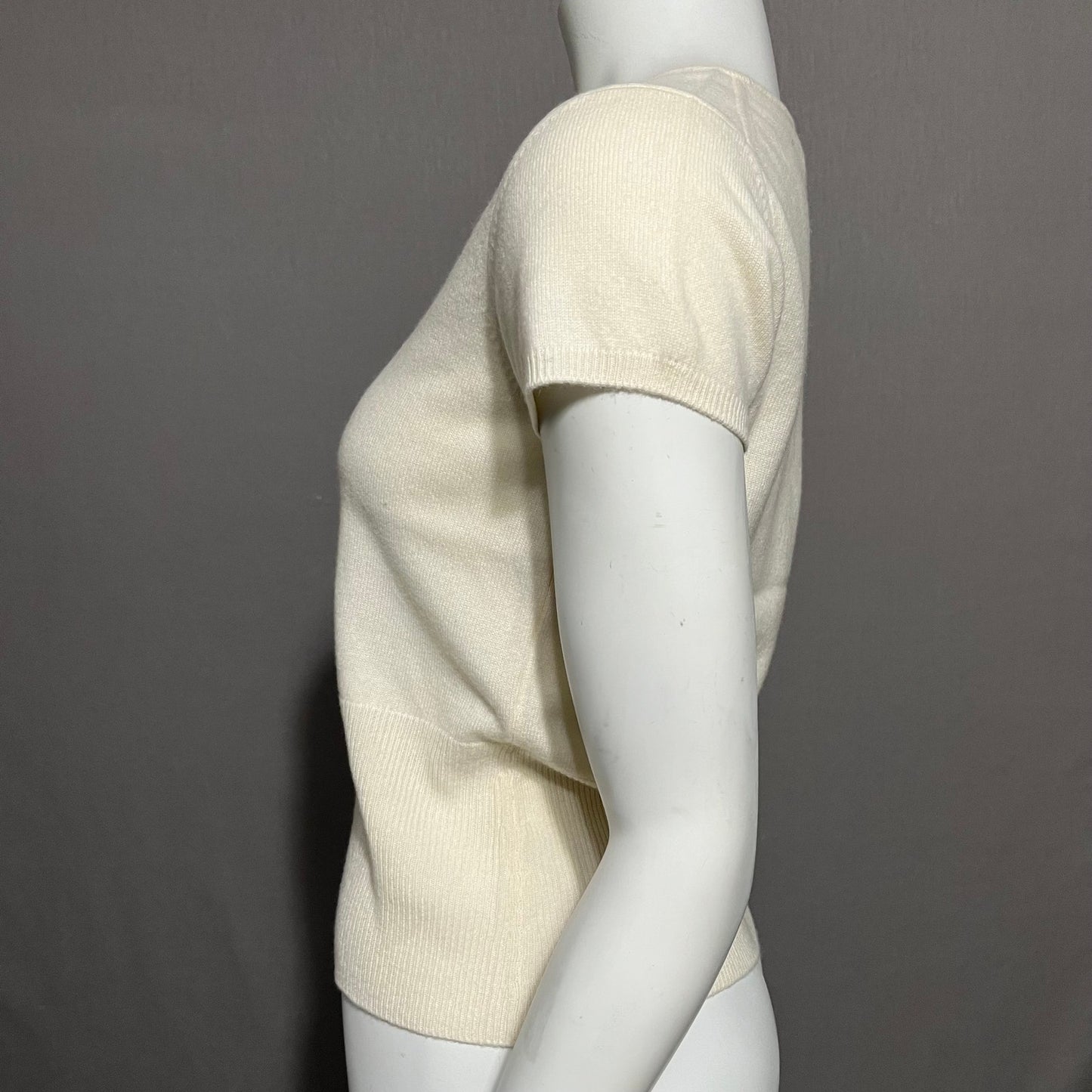 Talbots Cream 100% Cashmere Short Sleeve Lightweight Sweater Sz-Small Petite