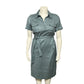 Apostrophe Green Half Button Tie Linen/Cotton Blend Waist Midi Shirt Dress Sz-12