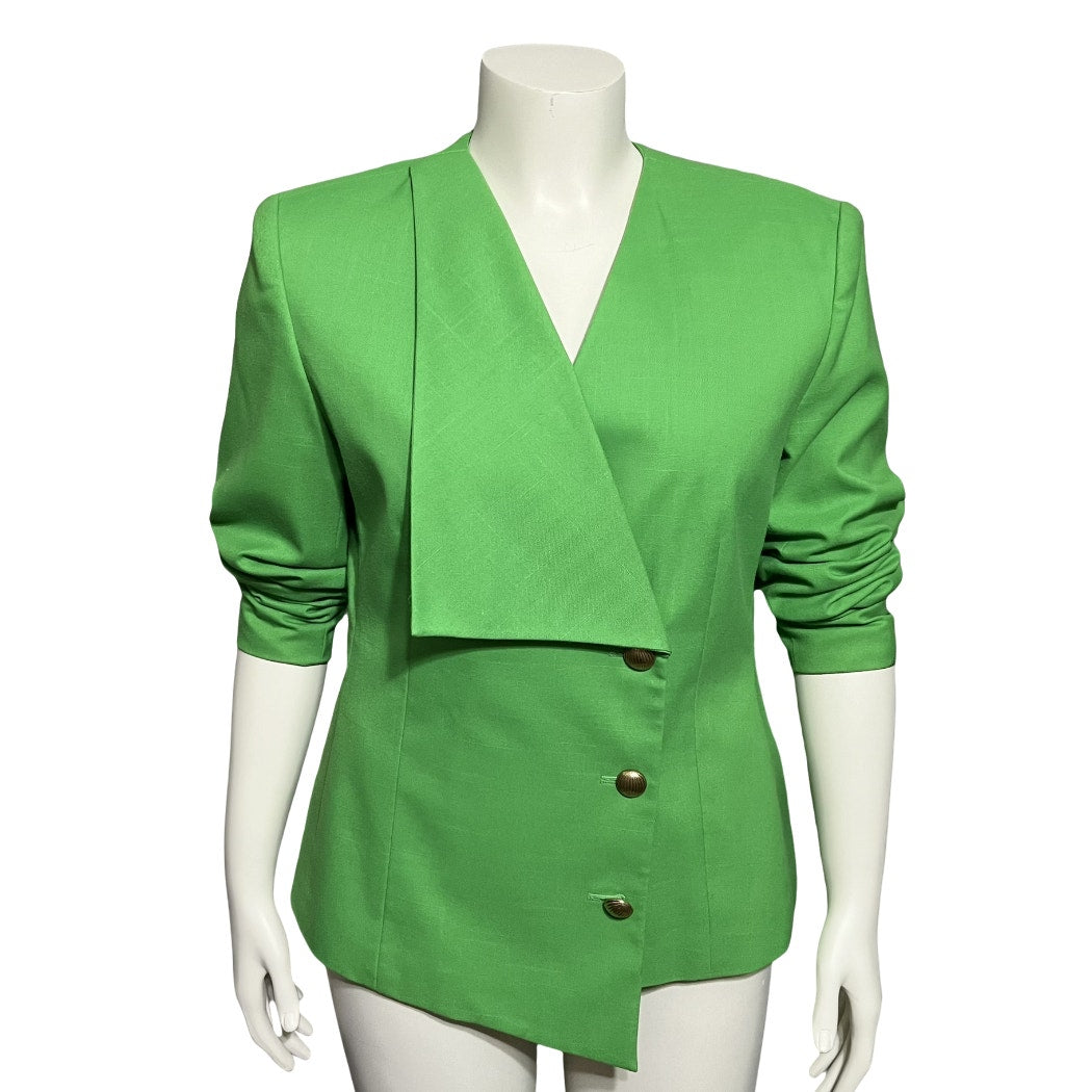 Ebony Spiegel Vintage Green Asymmetrical Artsy Fold Over Blazer Sz-14 (Large)