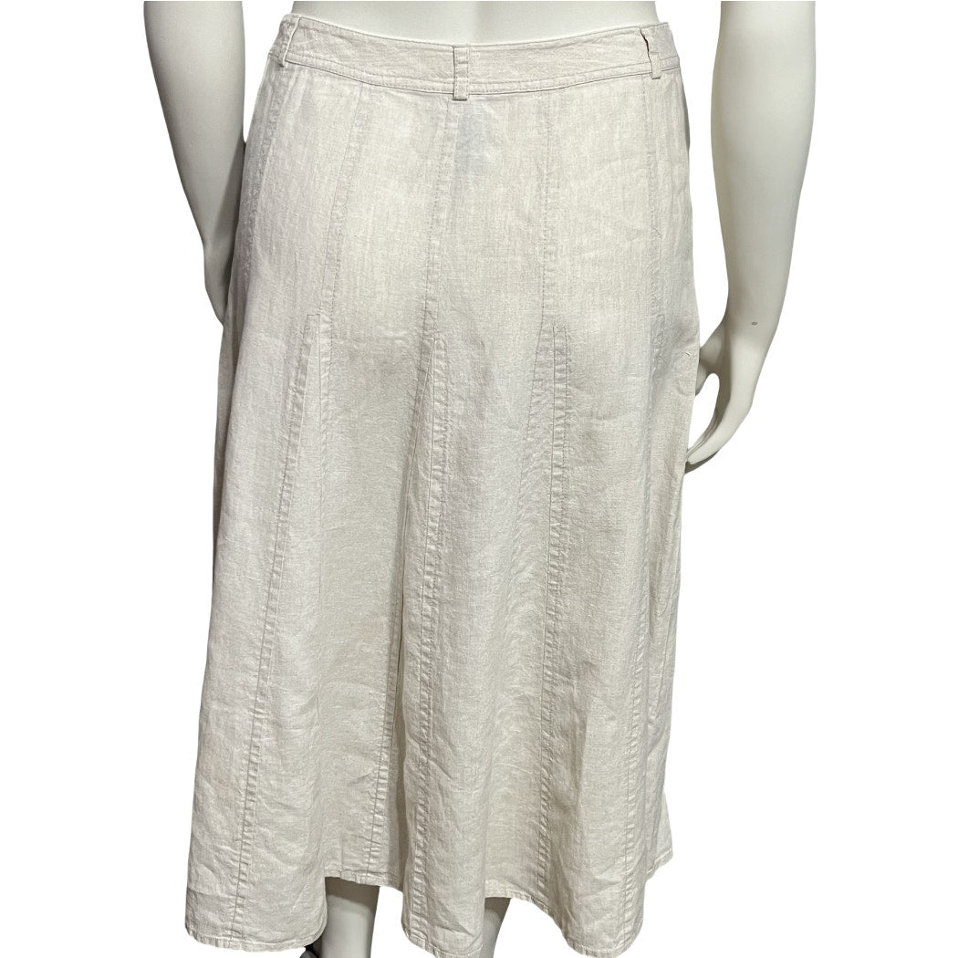 Liz Claiborne Oatmeal Fit & Flare Midi 100% Linen Skirt Sz-10