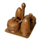 Genuine Burma Teak Condiment Set With Tray Salt & Pepper Shakers & Seasonings