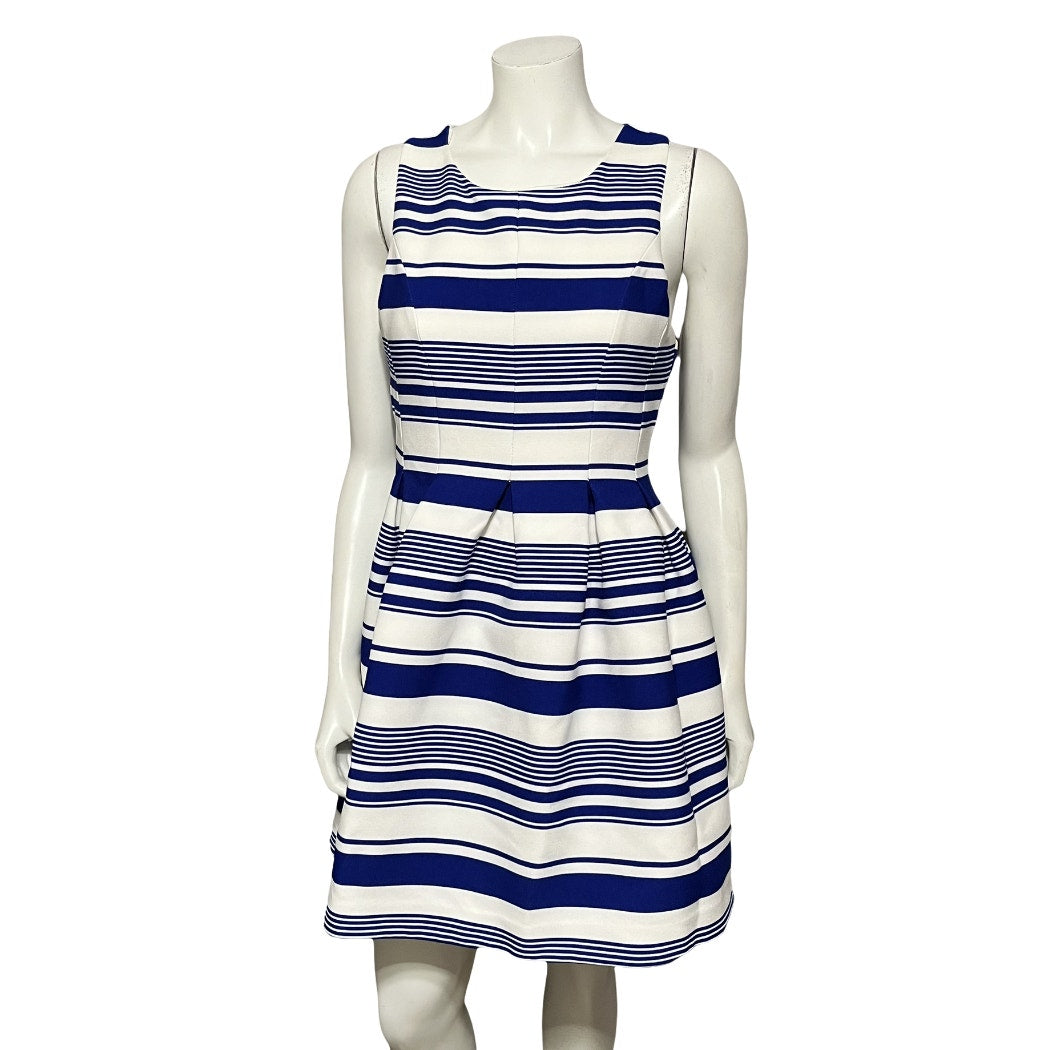 J.O.A. Blue Striped Bell Shaped Pleated Cutout Dress Sz-Small