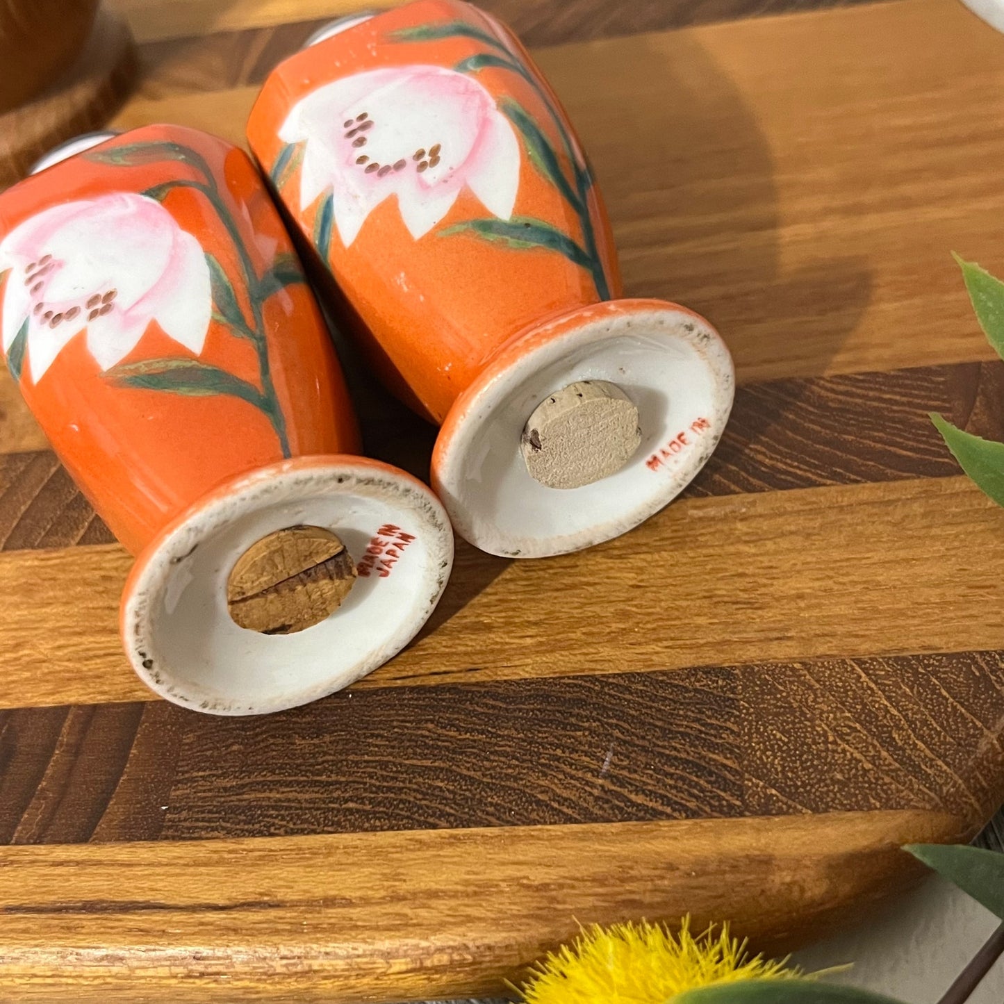 Vintage Japan Orange Floral Salt & Pepper Shakers Set