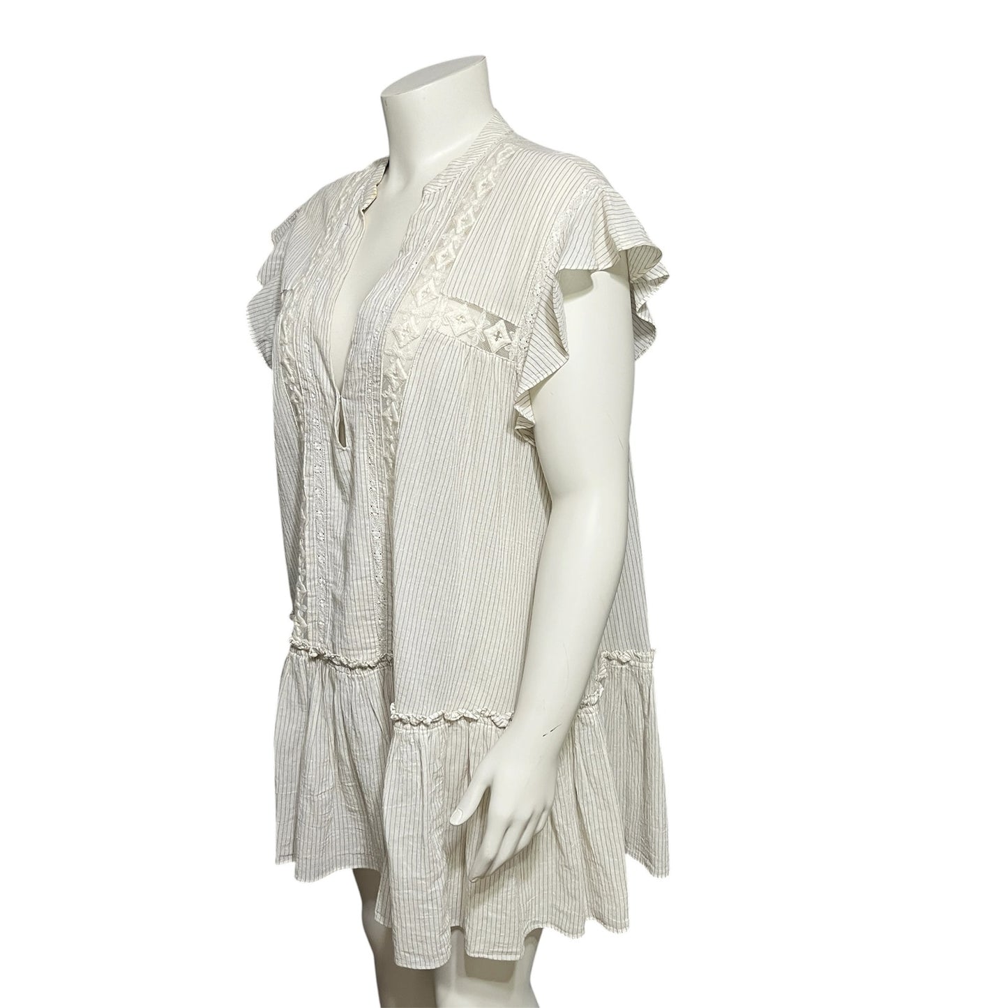 Free People Baby Blues Lace Embroidered Trim Tunic Babydoll Top Sz-Large