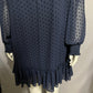 Navy Polka Dot High Neck Ruffle Hem Sheer Dress